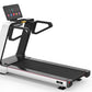 California Fitness Malibu 9T treadmill with white and black frame, black running belt, and digital touch console displaying w