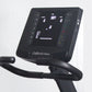 California Fitness R8 black recumbent exercise bike with digital display showing metrics and side control panels on white bac