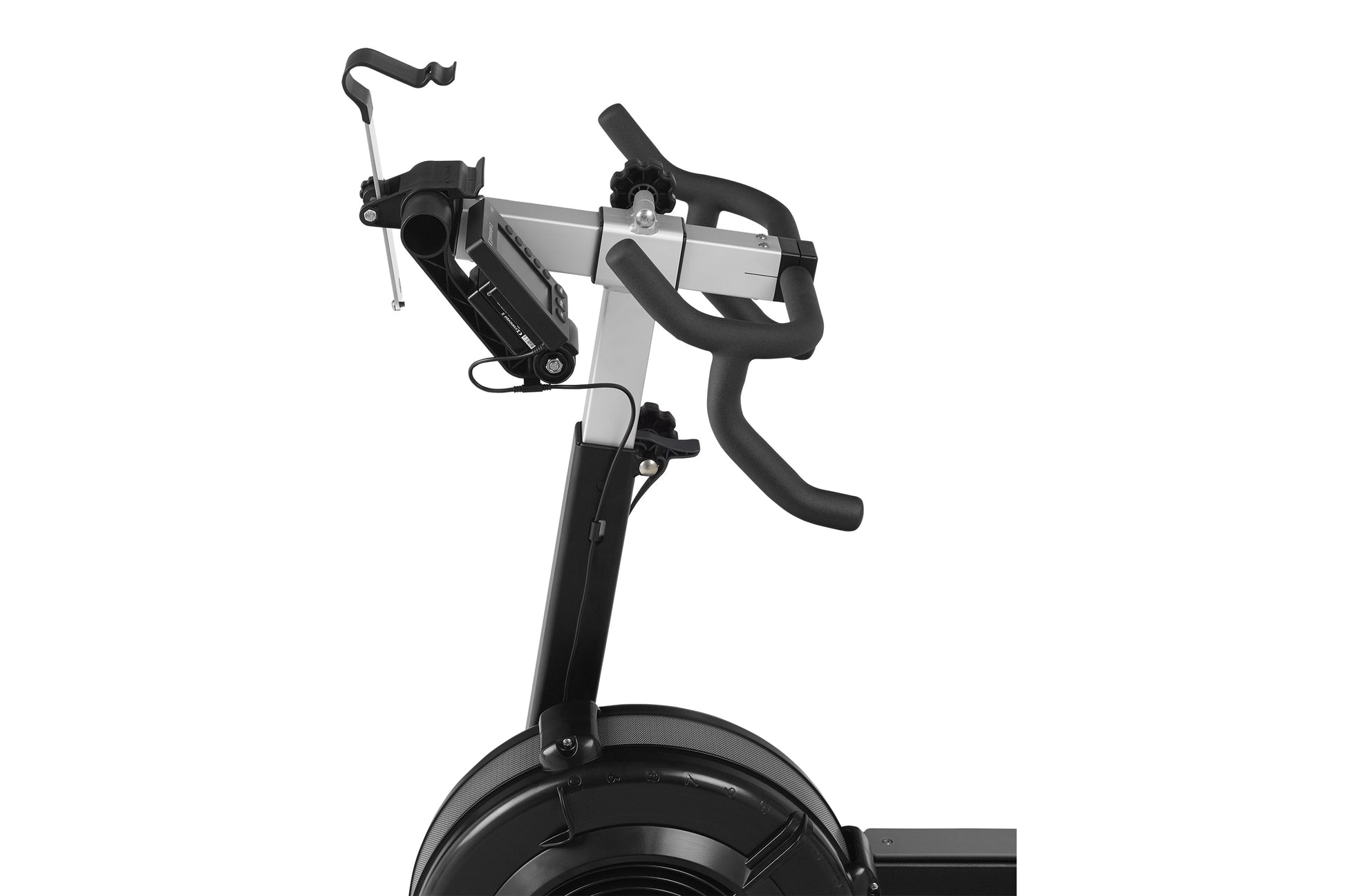 Concept2 BikeErg stationary exercise bike with black frame, gray upper handlebars, black curved lower handles, and large blac
