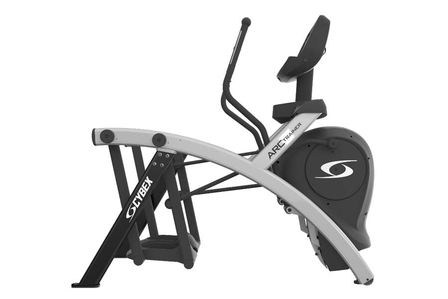 Cybex Arc Trainer elliptical with gray and black frame, black seat and handlebars, on white background
