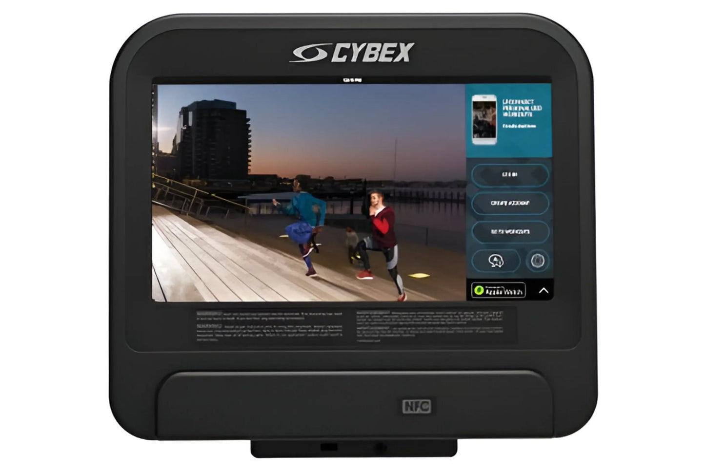 Cybex R Series Total Body Arc Trainer with black frame displaying workout video on screen, shown on white background