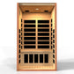 Dynamic Avila Elite far infrared sauna with hemlock wood frame, two-person capacity, featuring infrared panel windows and ben