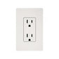 White dual electrical outlet with two receptacles on white background