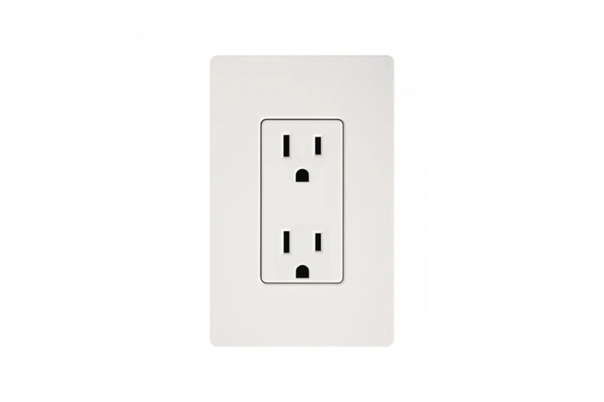 White dual electrical outlet with two receptacles on white background