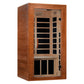 Dynamic Avila Elite far infrared sauna with hemlock wood construction, glass front door with black interior, and infrared hea
