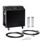 Black portable cold plunge machine with digital display, two replacement filters, two black hoses, and white wrench accessory