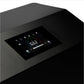 Black cold plunge tub with digital control panel displaying temperature reading and function icons on white background