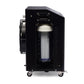Black portable cold plunge tank with wheeled base, featuring cylindrical filter cartridge visible through front panel, side b