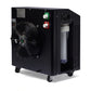 Black ice bath chiller unit with large front fan, control panel with green and red buttons, water tank on right side, and cas