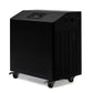 Black cold plunge therapy unit with digital control panel on top, ventilation grilles on sides, and four caster wheels for mo
