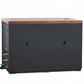 Black rectangular cold plunge tank with dark wood trim top, stainless steel interior, and side control panel with blue valve 