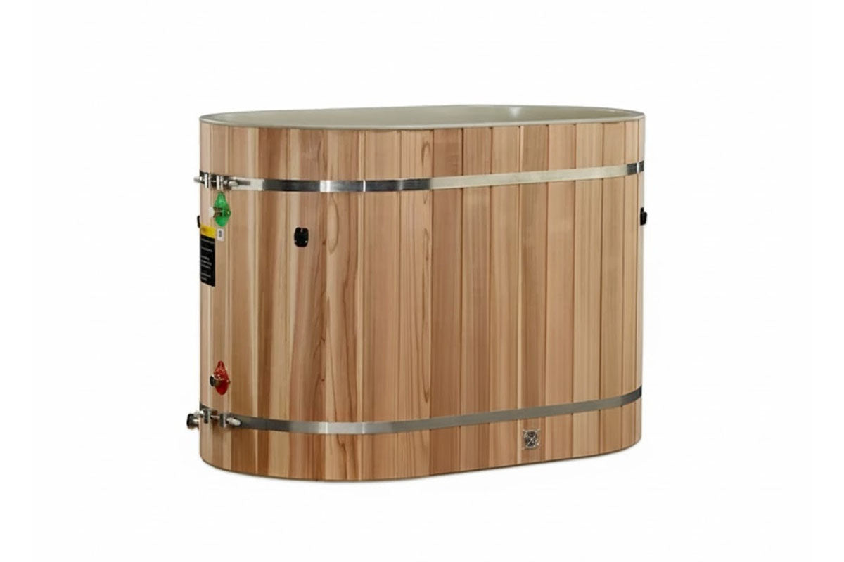 Wooden barrel with metal bands