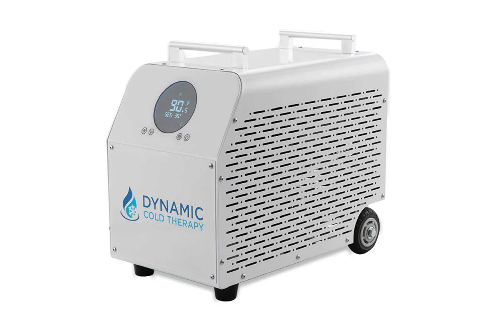 Cold therapy machine with digital display on a white background