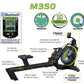 Dynamic Fluid M350 Rowing Machine with black frame, lime green accents, Bluetooth connectivity, and 10 adjustable resistance 