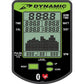 Dynamic Fluid Fitness M550 rower console display with lime green and black design showing time, watts, distance, calories, an