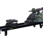 Black S660 rowing machine with digital display console, foot pedals, adjustable seat, and water resistance tank on white back