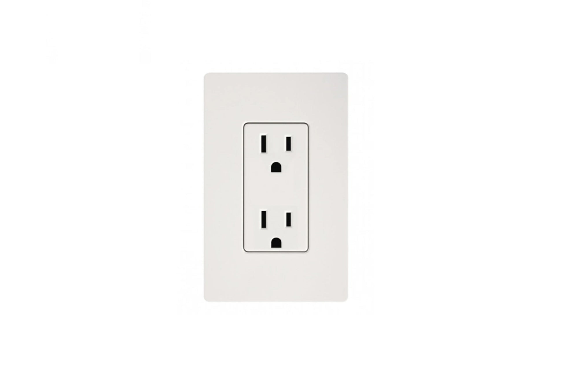 White double electrical outlet with two rectangular receptacles on a light gray wall plate