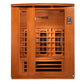 Golden Designs Lugano 3-person far infrared sauna with cedar wood construction, glass door, and digital control panel on whit