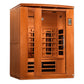 Golden Designs Lugano 3-person far infrared sauna with cedarwood exterior, glass door panel, and digital control panel on whi
