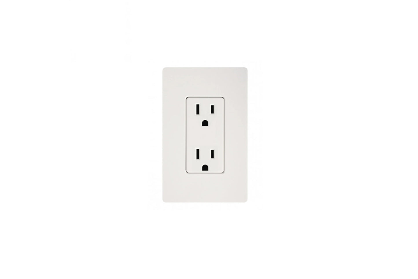 White duplex electrical outlet with two receptacles mounted on beige wall plate