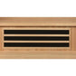 Light wood sauna with three horizontal black vents on front, viewed from exterior front angle on white background