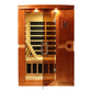 Dynamic Venice 2-person infrared sauna with Canadian hemlock wood, glass door, black carbon heating panels, and overhead ligh