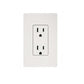 Ivory electrical outlet wall plate with dual receptacles on white background