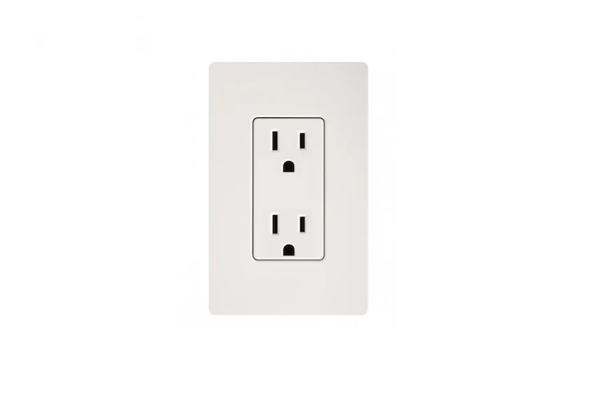 Ivory electrical outlet wall plate with dual receptacles on white background