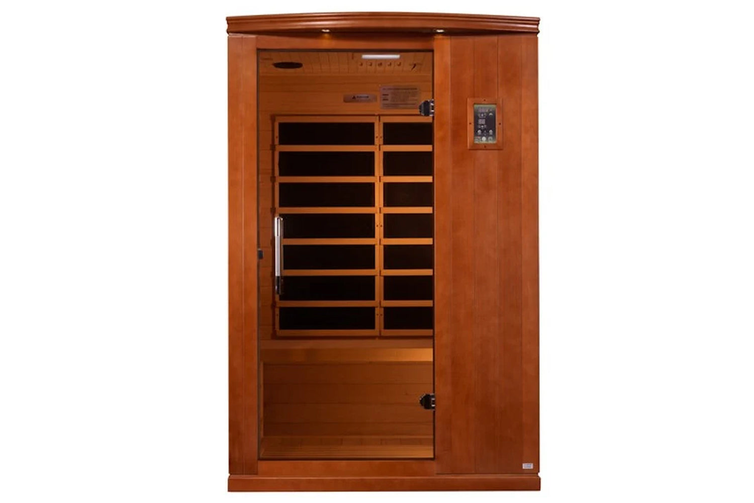 Dynamic Venice Limited Elite 2 person infrared sauna with hemlock wood construction, glass doors, and digital control panel o