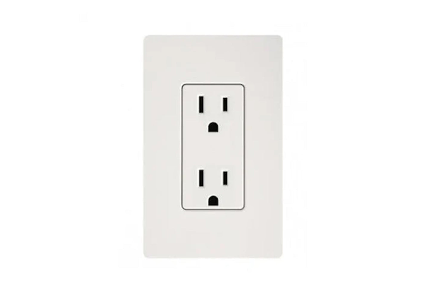 White dual electrical outlet with two stacked receptacles on light gray faceplate