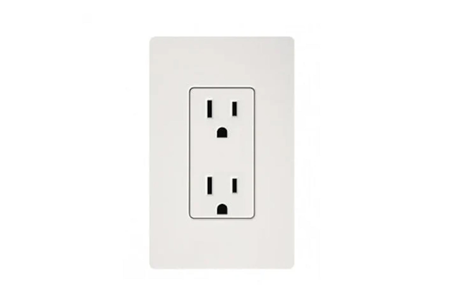 White dual electrical outlet with two stacked receptacles on light gray faceplate