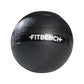 Black medicine ball with white Fitbench branding, isolated on white background