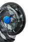 FluidRower E550 rowing machine with blue steering wheel and black foot pedals, shown against white background