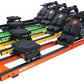 Neon Pro V Reserve fluid rower with orange base, four adjustable black seats with colored rails in green, yellow, and orange 