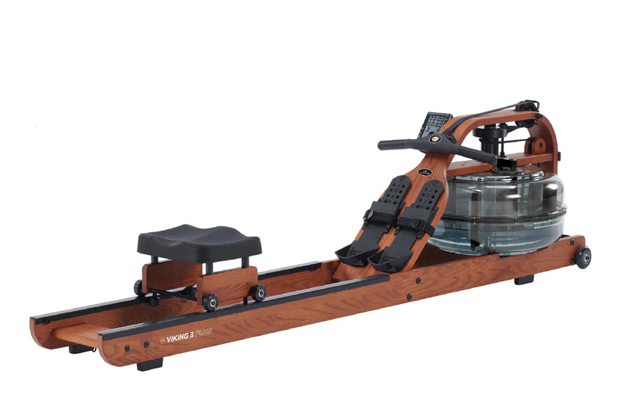 Viking 3 Plus brown fluid rower with black footrest and handles, water tank visible on right side