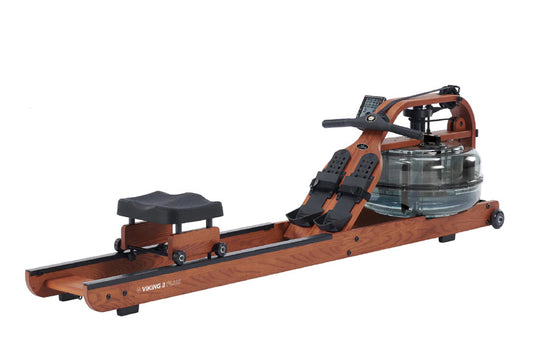 Viking 3 Plus brown fluid rower with black footrest and handles, water tank visible on right side