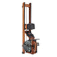 Brown wooden frame water rower with black footrest and seat, displayed against white background