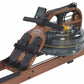 Viking 3 wooden frame rowing machine with brown wood construction, black footrests, black handlebar, digital monitor, and cle