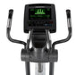 Black Freemotion e10.9b elliptical with digital console displaying green equalizer display, curved handles, and foot pedals o