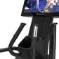 Black Freemotion e22.9 elliptical machine with curved handles, digital display screen showing workout content, and resistance