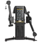 Freemotion Genesis Dual Cable Cross Lite machine with black frame, dual cable arms, and exercise guide on central display, fr