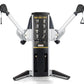 Freemotion Genesis dual cable cross machine with black and white frame, instruction chart, and adjustable handles on white ba