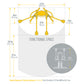 Yellow dual cable crossover machine with curved arms, illustrated dimensions showing 122 inches wide and 167 inches tall, wit