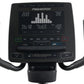 Black Freemotion recumbent exercise bike with digital display showing heart rate, time, calories, watts, distance and speed m
