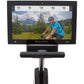 Freemotion R22.9 recumbent exercise bike with black frame and padded seat, displaying cycling workout metrics on screen