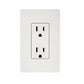 White electrical outlet with two duplex sockets on white background