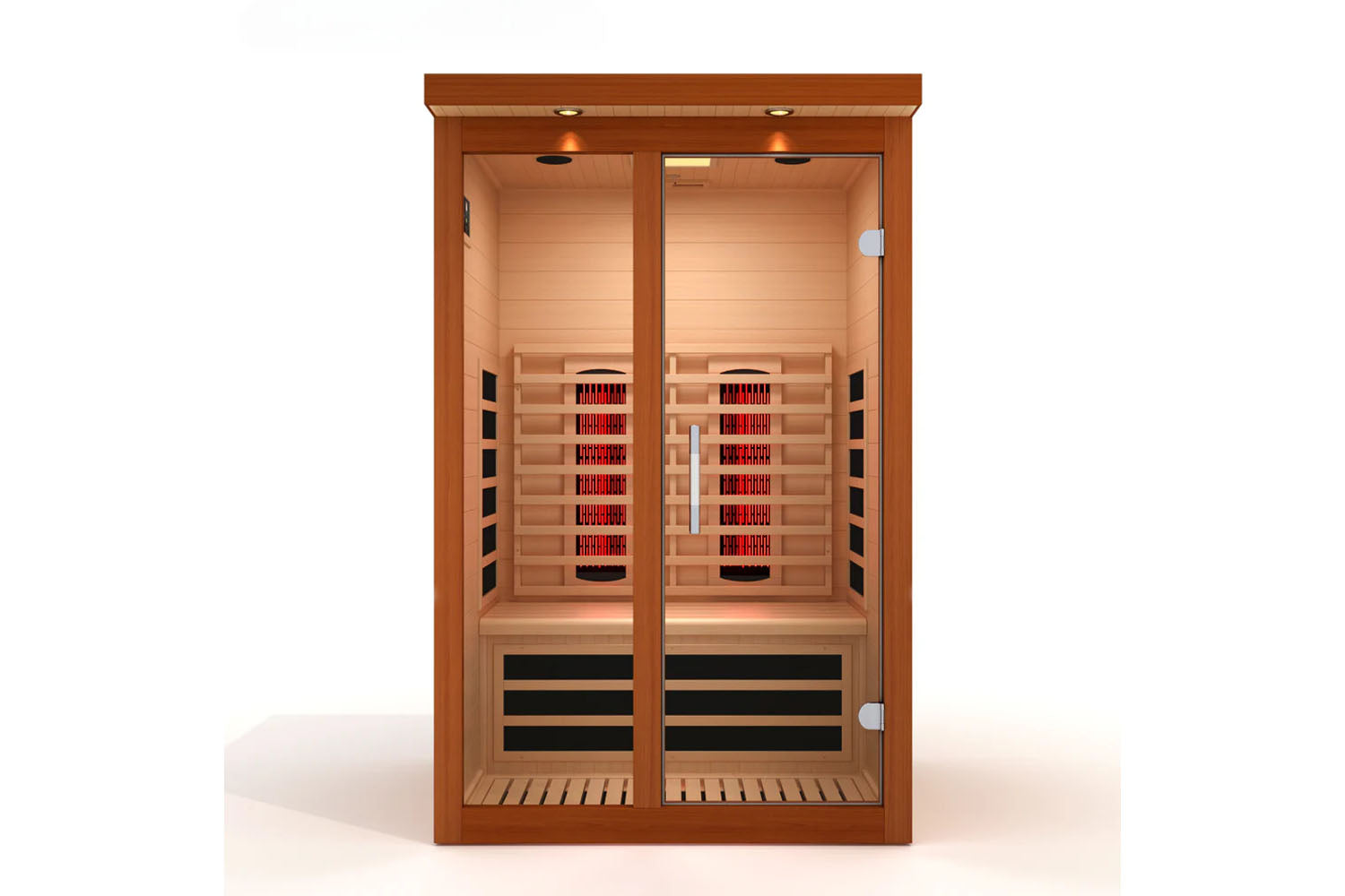 Wooden infrared sauna with glass doors