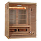 Golden Designs Soria 3-person full spectrum hybrid sauna with wood construction, glass doors, infrared heating elements, and 