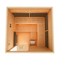 Golden Designs Toledo six-person full spectrum hybrid sauna with wood interior, infrared heaters, and bench seating, top view
