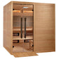 Golden Designs Toledo sauna with cedar wood construction, glass doors, interior benches, and infrared heaters on white backgr